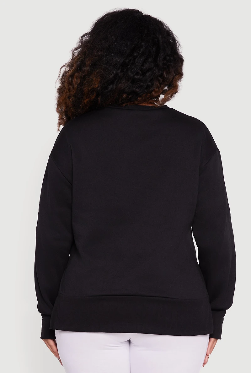 Plus Thumb Hole Detail Side Slit Oversized Sweatshirt