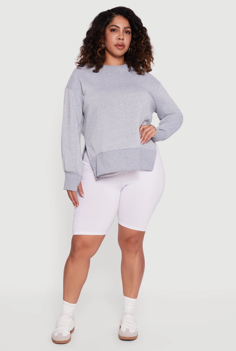 Womens Plus Thumb Hole Detail Side Slit Oversized Sweatshirt, Grey,