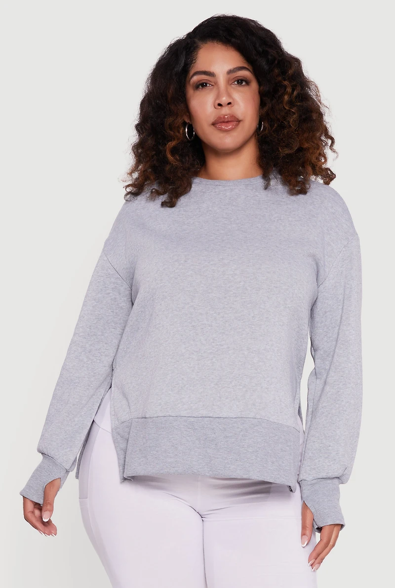 Plus Thumb Hole Detail Side Slit Oversized Sweatshirt