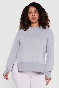 Plus Thumb Hole Detail Side Slit Oversized Sweatshirt