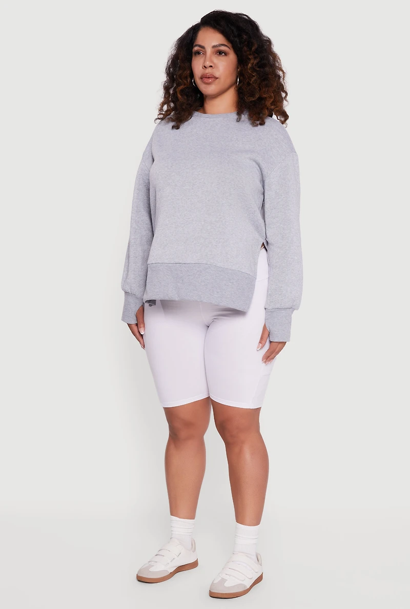 Womens Plus Size Thumb Hole Detail Side Slit Oversized Sweatshirt, Grey, Size 3X