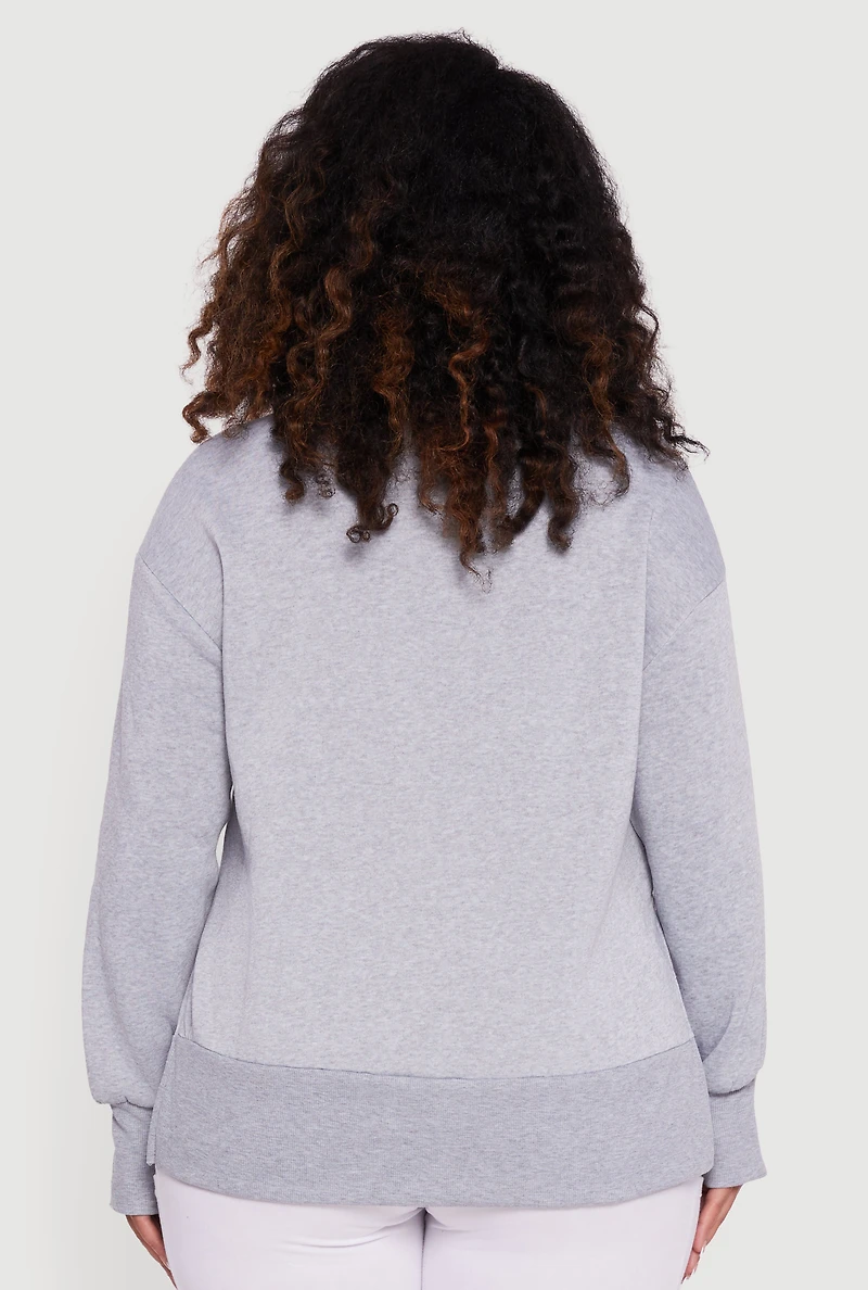 Womens Plus Thumb Hole Detail Side Slit Oversized Sweatshirt, Grey,