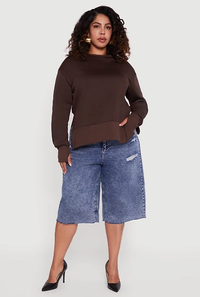 Plus Thumb Hole Detail Side Slit Oversized Sweatshirt