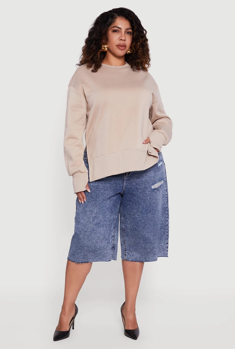 Plus Thumb Hole Detail Side Slit Oversized Sweatshirt