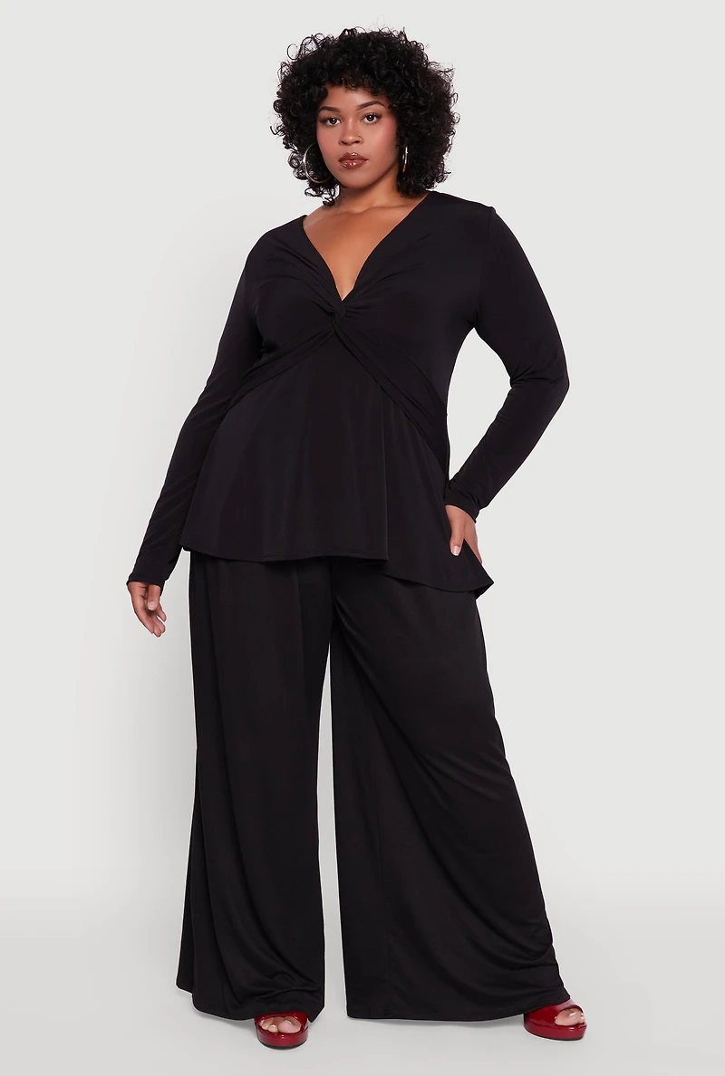Womens Plus Twist Front Long Sleeve Blouse,