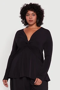 Womens Plus Twist Front Long Sleeve Blouse,