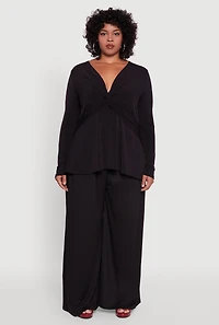Womens Plus Twist Front Long Sleeve Blouse,