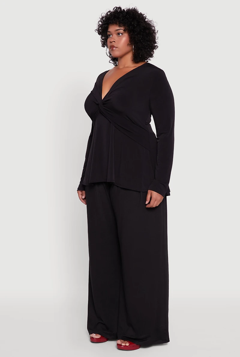 Womens Plus Twist Front Long Sleeve Blouse,