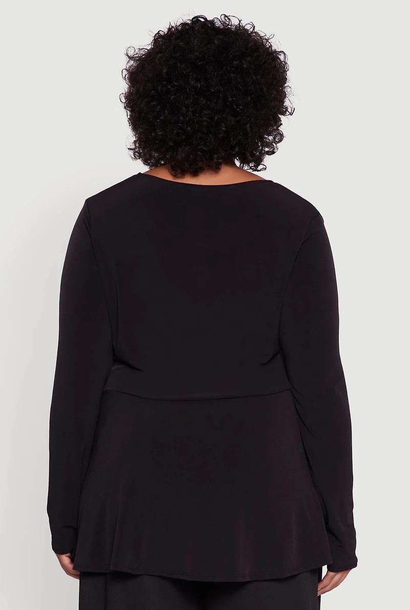 Womens Plus Twist Front Long Sleeve Blouse,