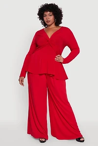 Womens Plus Size Twist Front Long Sleeve Blouse, Red, Size 1X