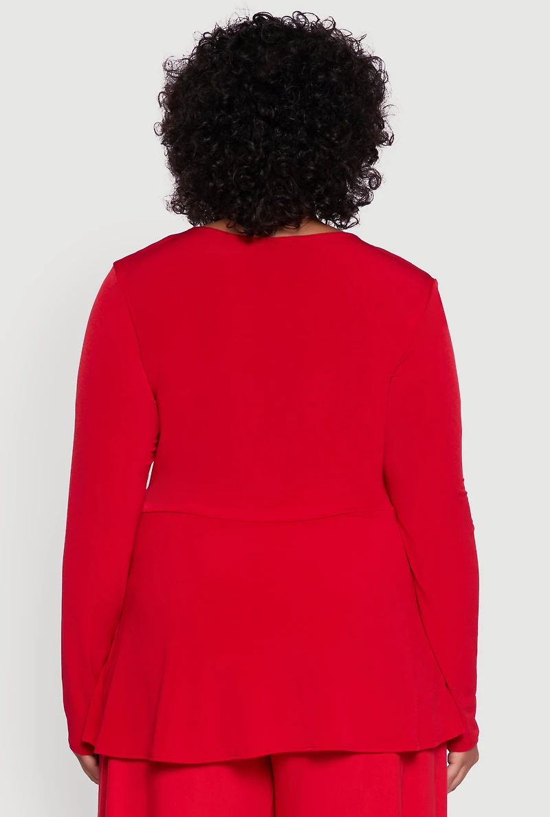 Womens Plus Size Twist Front Long Sleeve Blouse, Red, Size 3X
