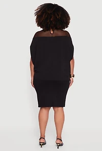 Womens Plus Size Mock Neck Mesh Detail Batwing Sleeve Blouse, Black, Size 1X