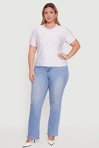 Plus Faux Pearl Studded Short Sleeve Blouse