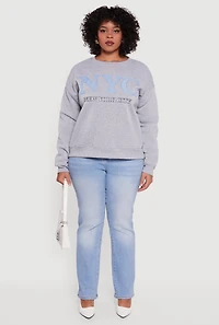 Plus Frayed NYC Chambray Patch Graphic Sweatshirt