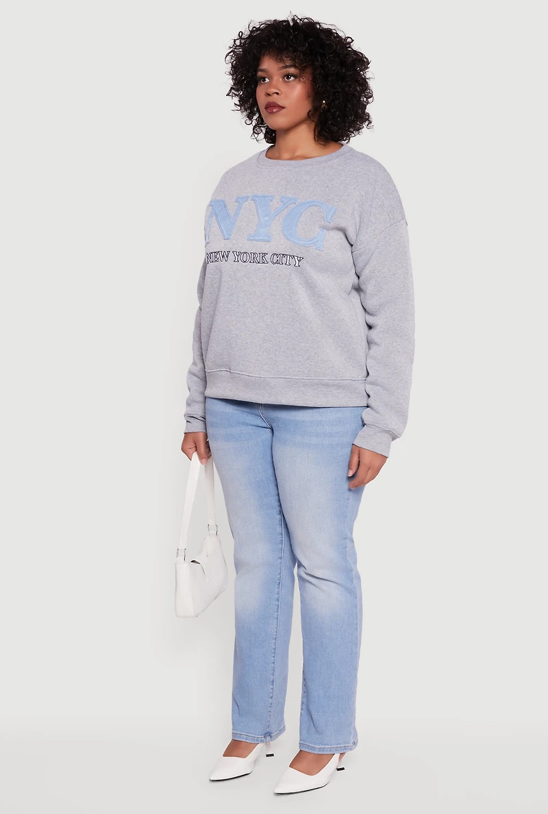 Plus Frayed NYC Chambray Patch Graphic Sweatshirt
