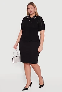 Womens Plus Rhinestone and Faux Pearl Detail Pointelle Blouse,