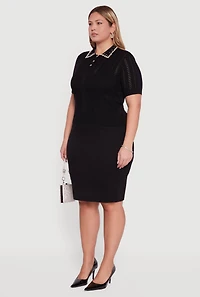 Womens Plus Rhinestone and Faux Pearl Detail Pointelle Blouse,