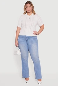 Plus Rhinestone and Faux Pearl Detail Pointelle Blouse