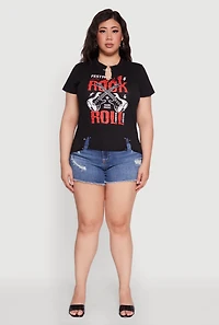 Womens Plus Size Safety Pin Rock and Roll Graphic Notch Neck Tee, Black, Size 1X