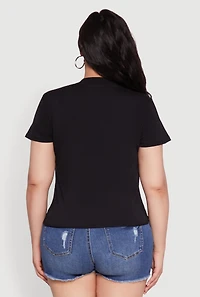Womens Plus Size Safety Pin Rock and Roll Graphic Notch Neck Tee, Black, Size 1X