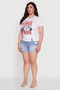 Womens Plus Size Safety Pin Rock and Roll Graphic Notch Neck Tee, White, Size 3X