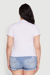 Womens Plus Size Safety Pin Rock and Roll Graphic Notch Neck Tee, White, Size 3X
