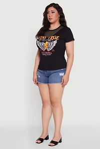 Womens Plus Rock And Roll Graphic Mesh Detail T-Shirt,