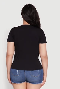 Womens Plus Size Rock And Roll Graphic Mesh Detail T-Shirt, Black, Size 2X