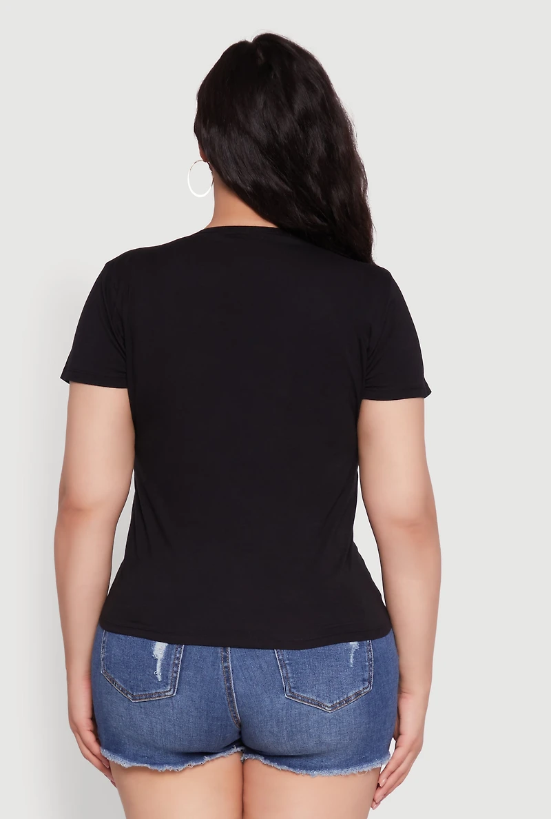 Womens Plus Size Rock And Roll Graphic Mesh Detail T-Shirt, Black, Size 1X