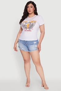 Womens Plus Size Rock And Roll Graphic Mesh Detail T-Shirt, White, Size 1X