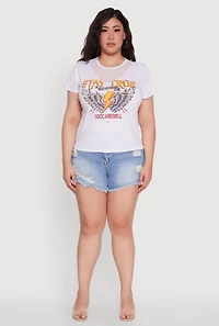 Womens Plus Size Rock And Roll Graphic Mesh Detail T-Shirt, White, Size 1X