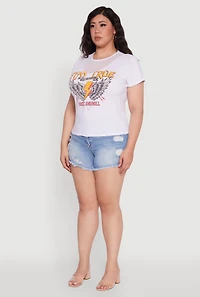 Womens Plus Size Rock And Roll Graphic Mesh Detail T-Shirt, White, Size 2X