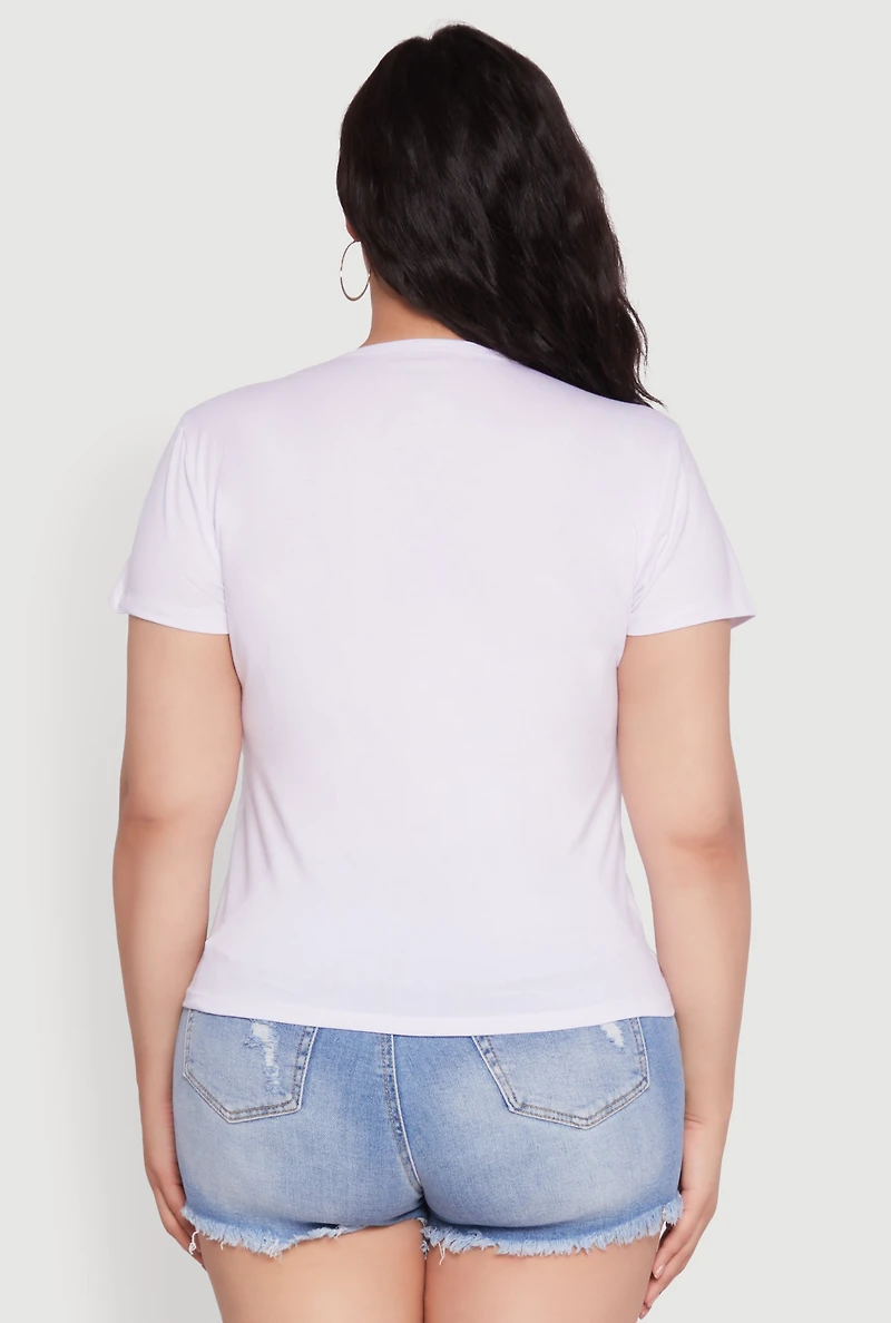 Womens Plus Size Rock And Roll Graphic Mesh Detail T-Shirt, White, Size 1X