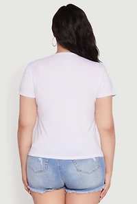 Womens Plus Size Rock And Roll Graphic Mesh Detail T-Shirt, White, Size 1X