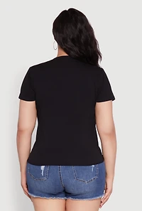 Womens Plus Size Rockstar 1990 Graphic Tee with Chain Detail, Black, Size 2X