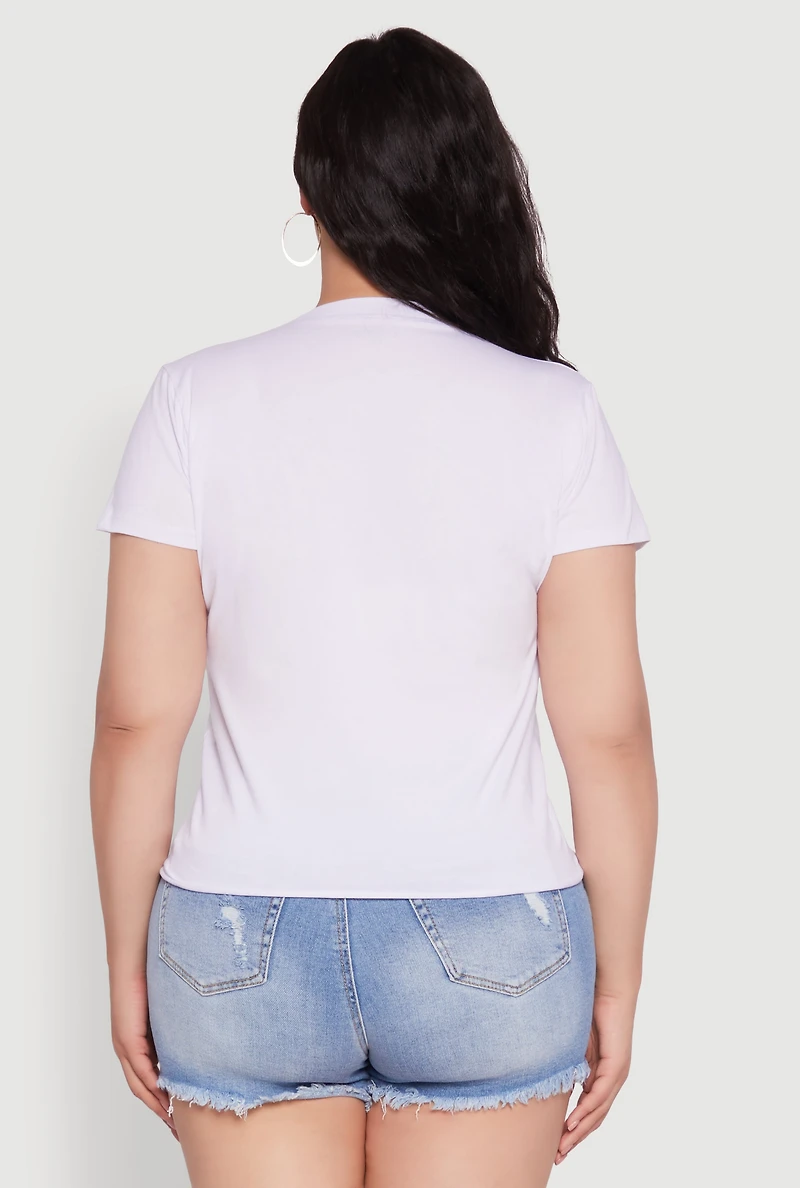 Womens Plus Size Rockstar 1990 Graphic Tee with Chain Detail, White, Size 1X