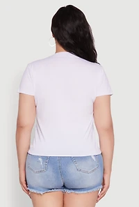 Womens Plus Size Rockstar 1990 Graphic Tee with Chain Detail, White, Size 1X