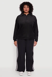 Womens Plus Size Fleece Lined Half Zip Corduroy Sweatshirt, Black, Size 3X