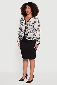 Womens Plus Size Velvet Burnout Floral Mesh Button Front Blouse, White, Size 2X