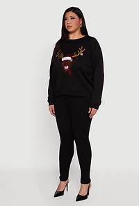 Plus Sequin Reindeer Chenille Patch Graphic Sweatshirt