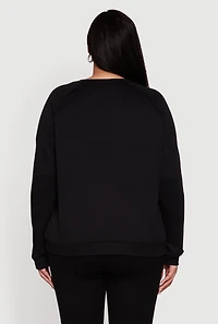 Womens Plus Size Sequin Reindeer Chenille Patch Graphic Sweatshirt, Black, Size 3X