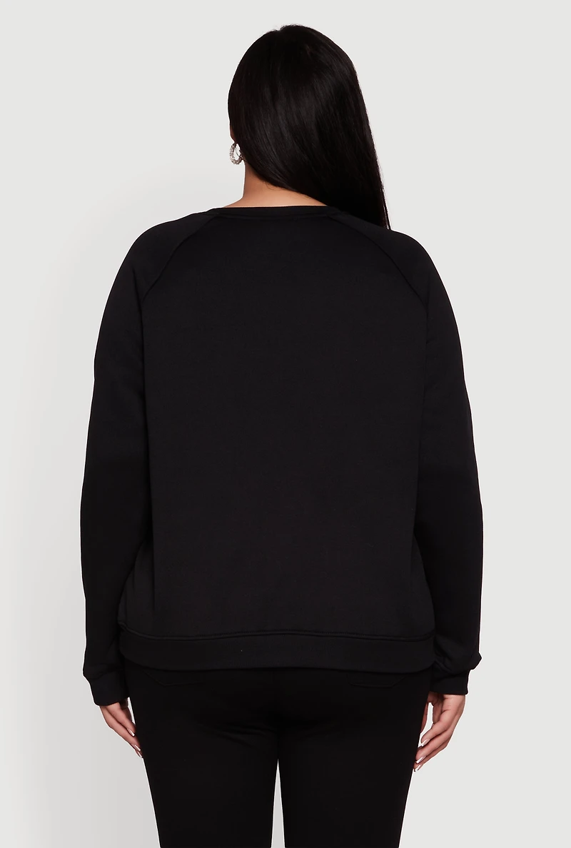 Plus Sequin Reindeer Chenille Patch Graphic Sweatshirt