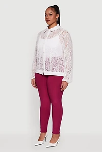 Womens Plus Size Long Sleeve Shirt Collar Lace Blouse, White, Size 3X