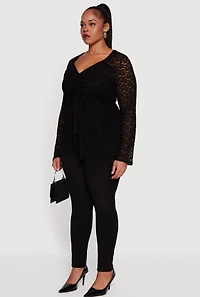 Plus Asymmetrical Hem Rouched Front Lace Blouse