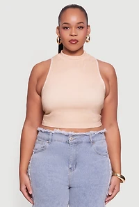 Plus Sleeveless Lurex Mock Neck Tank Top