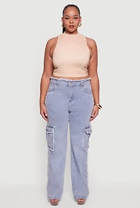 Womens Plus Sleeveless Lurex Mock Neck Tank Top, 2X-3X