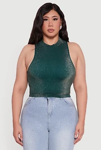 Plus Sleeveless Lurex Mock Neck Tank Top