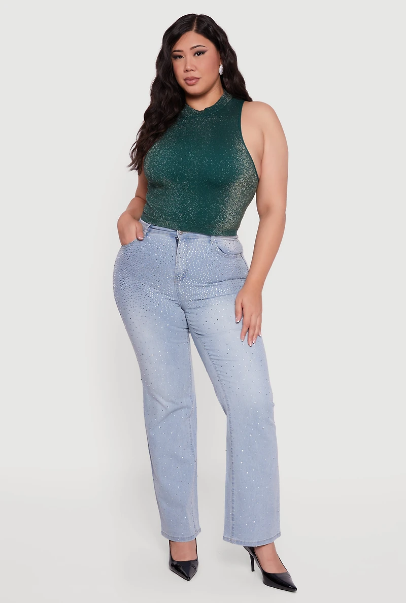 Plus Sleeveless Lurex Mock Neck Tank Top