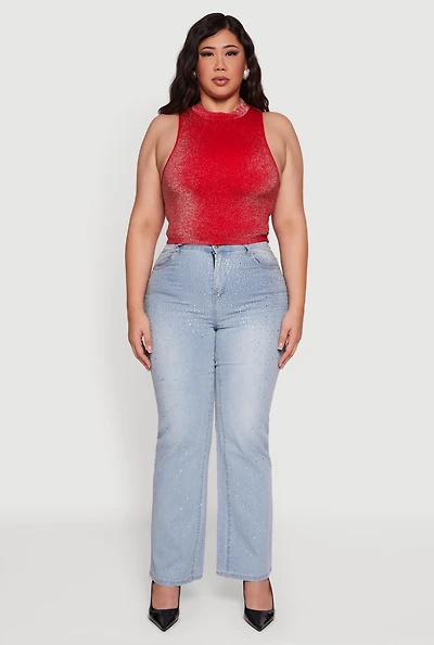 Plus Sleeveless Lurex Mock Neck Tank Top