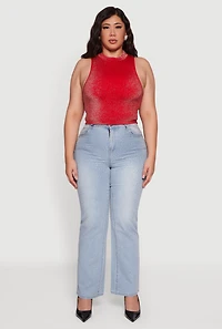 Plus Sleeveless Lurex Mock Neck Tank Top